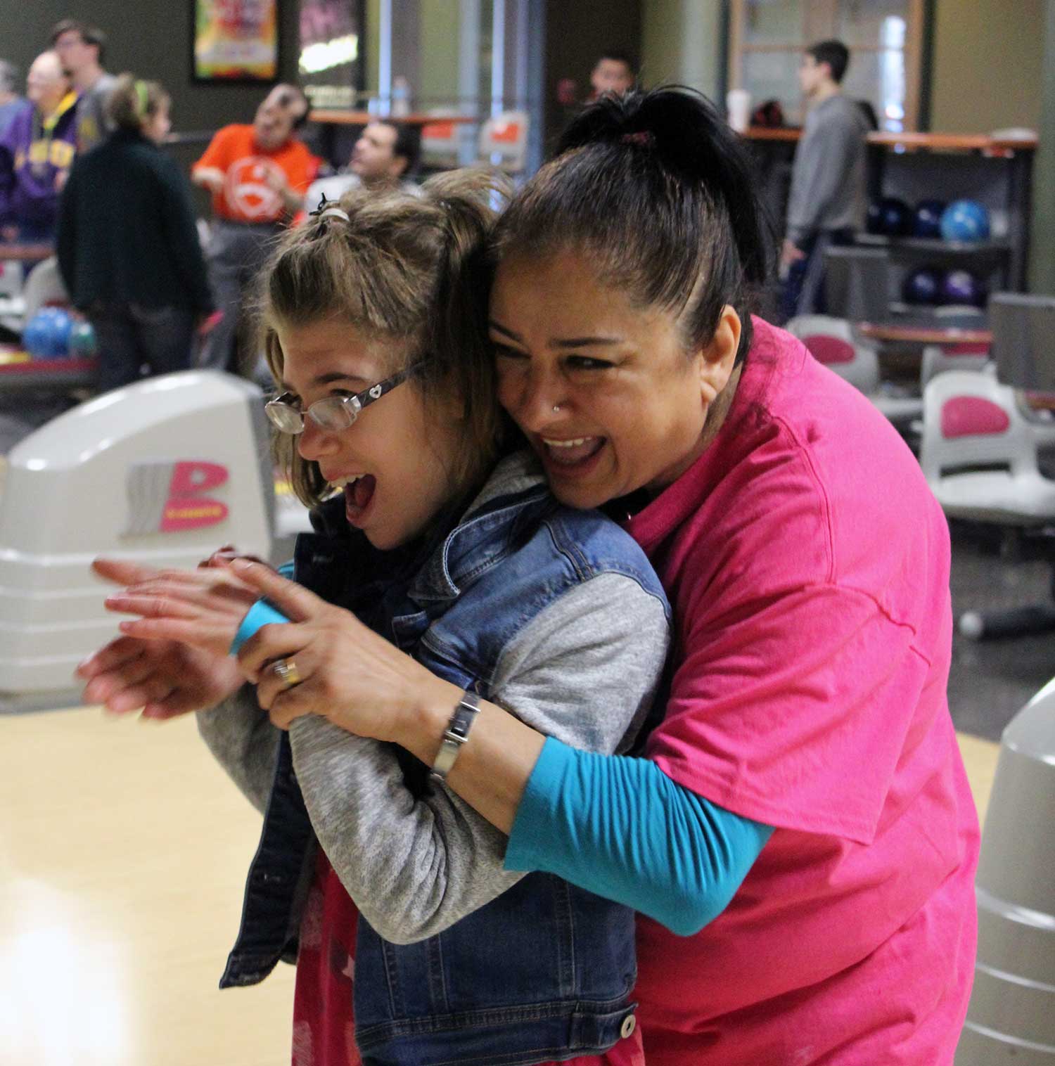 Participant with Staff Bowling at Teen Excursion