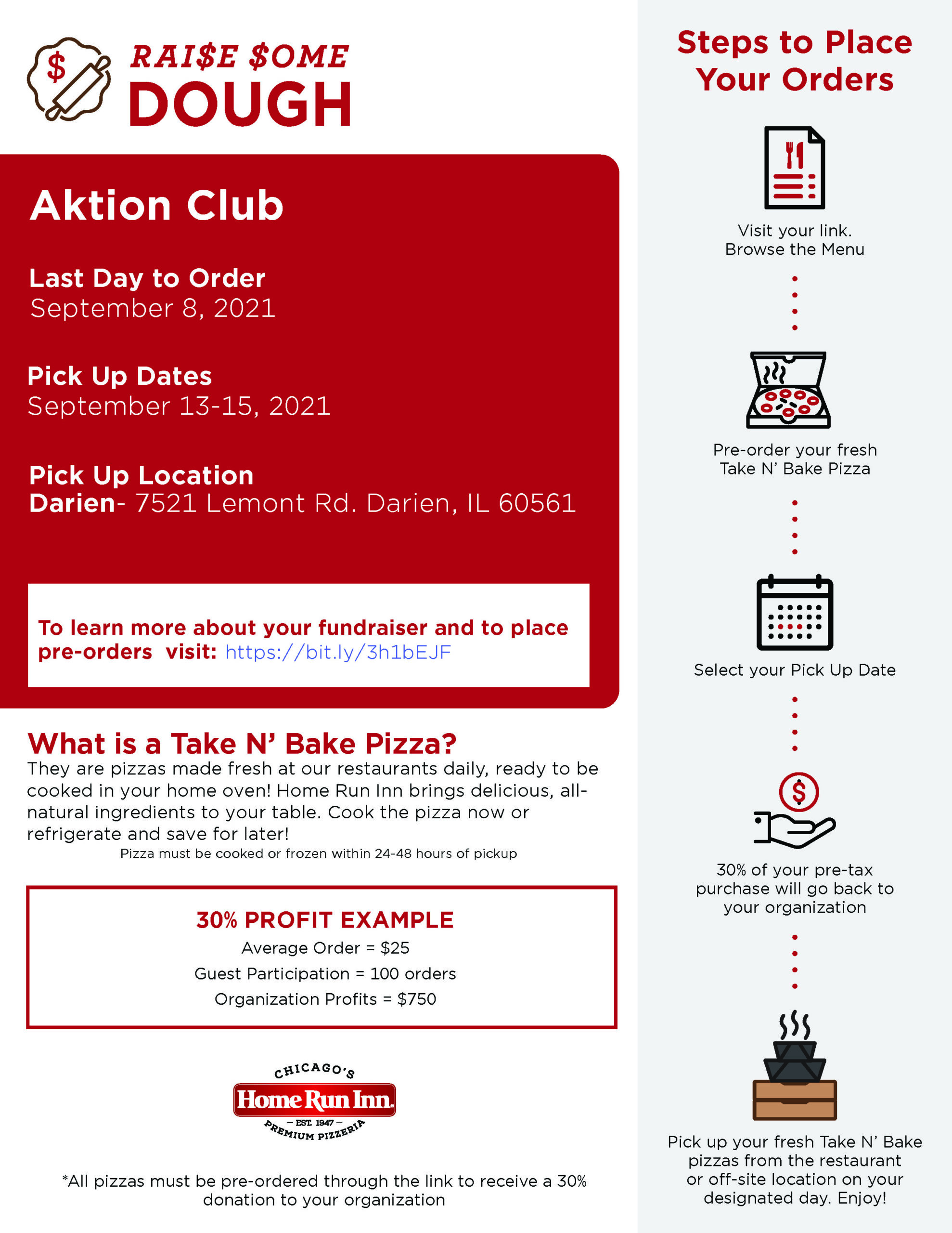 Aktion Club Home Run Inn Pizza Fundraiser Flyer